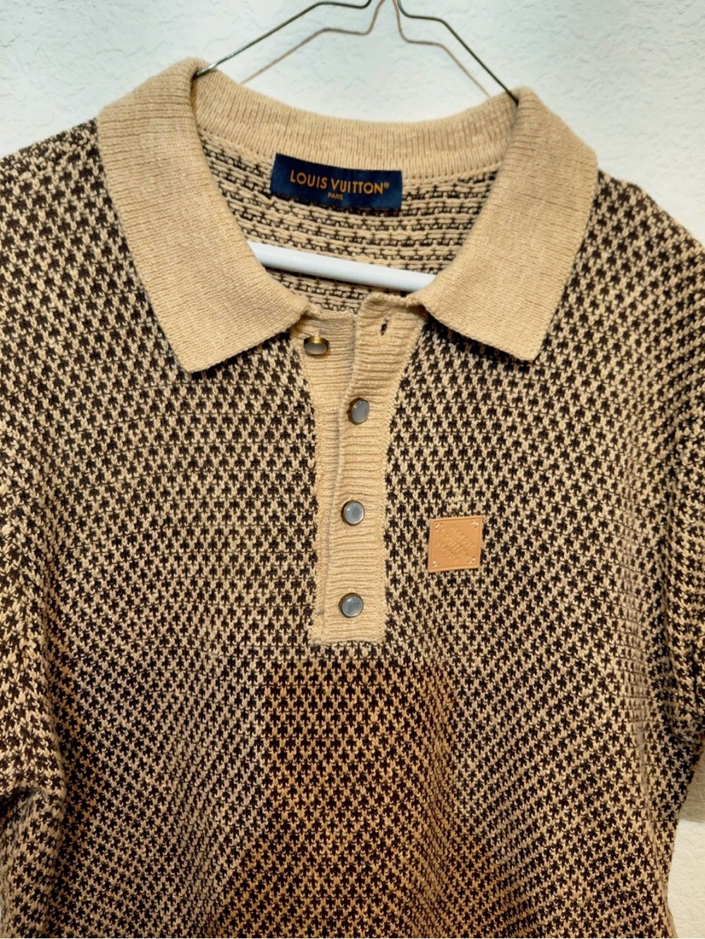 Authentic Louis Vuitton Men’s Beige & Brown Textured Knit Polo